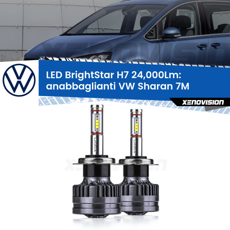 <strong>Kit LED anabbaglianti per VW Sharan</strong> 7M a parabola doppia. </strong>Include due lampade Canbus H7 Brightstar da 24,000 Lumen. Qualità Massima.