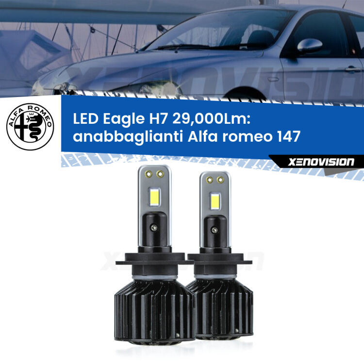 0 Anabbaglianti LED H7 29,000Lm per Alfa romeo 147 2000 - 2010 <strong>Kit anabbaglianti LED specifico per Alfa romeo 147</strong> 2000 - 2010. Lampade <strong>H7</strong> Canbus da 29.000Lumen di luminosità modello Eagle Xenovision.