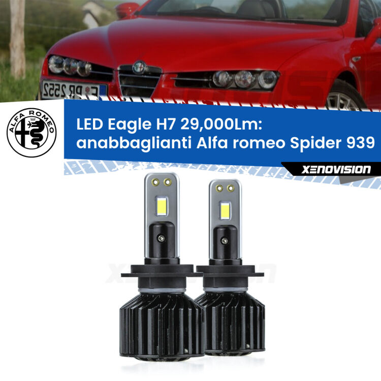 <strong>Kit anabbaglianti LED specifico per Alfa romeo Spider</strong> 939 2006 - 2010. Lampade <strong>H7</strong> Canbus da 29.000Lumen di luminosità modello Eagle Xenovision.