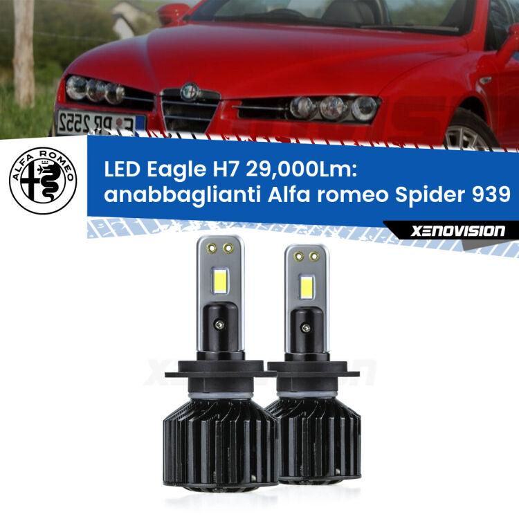 Anabbaglianti LED H7 29,000Lm per Alfa romeo Spider 939 2006 - 2010 <strong>Kit anabbaglianti LED specifico per Alfa romeo Spider</strong> 939 2006 - 2010. Lampade <strong>H7</strong> Canbus da 29.000Lumen di luminosità modello Eagle Xenovision.