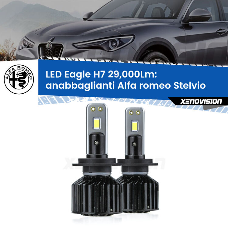 0 Anabbaglianti LED H7 29,000Lm per Alfa romeo Stelvio 2016 in poi <strong>Kit anabbaglianti LED specifico per Alfa romeo Stelvio</strong> 2016 in poi. Lampade <strong>H7</strong> Canbus da 29.000Lumen di luminosità modello Eagle Xenovision.