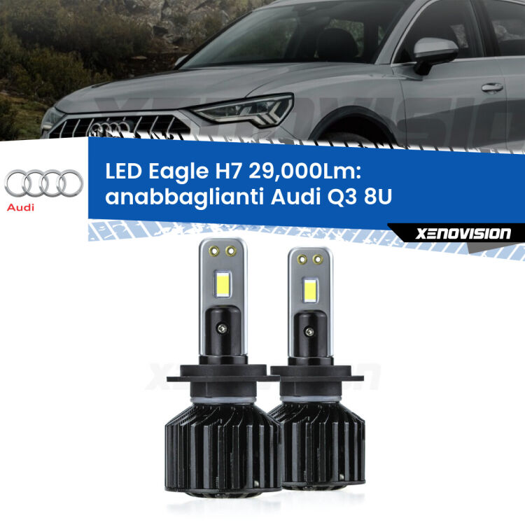 <strong>Kit anabbaglianti LED specifico per Audi Q3</strong> 8U 2011 - 2018. Lampade <strong>H7</strong> Canbus da 29.000Lumen di luminosità modello Eagle Xenovision.
