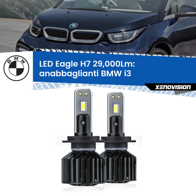 0 Anabbaglianti LED H7 29,000Lm per BMW i3 2013 - 2023 <strong>Kit anabbaglianti LED specifico per BMW i3</strong> 2013 - 2023. Lampade <strong>H7</strong> Canbus da 29.000Lumen di luminosità modello Eagle Xenovision.