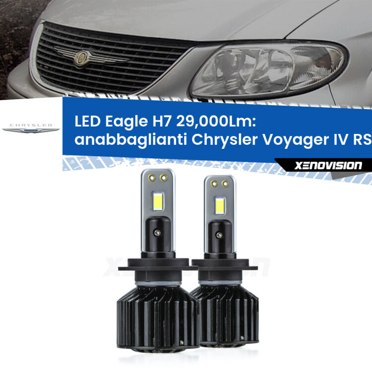 <strong>Kit anabbaglianti LED specifico per Chrysler Voyager IV</strong> RS 2000 - 2007. Lampade <strong>H7</strong> Canbus da 29.000Lumen di luminosità modello Eagle Xenovision.