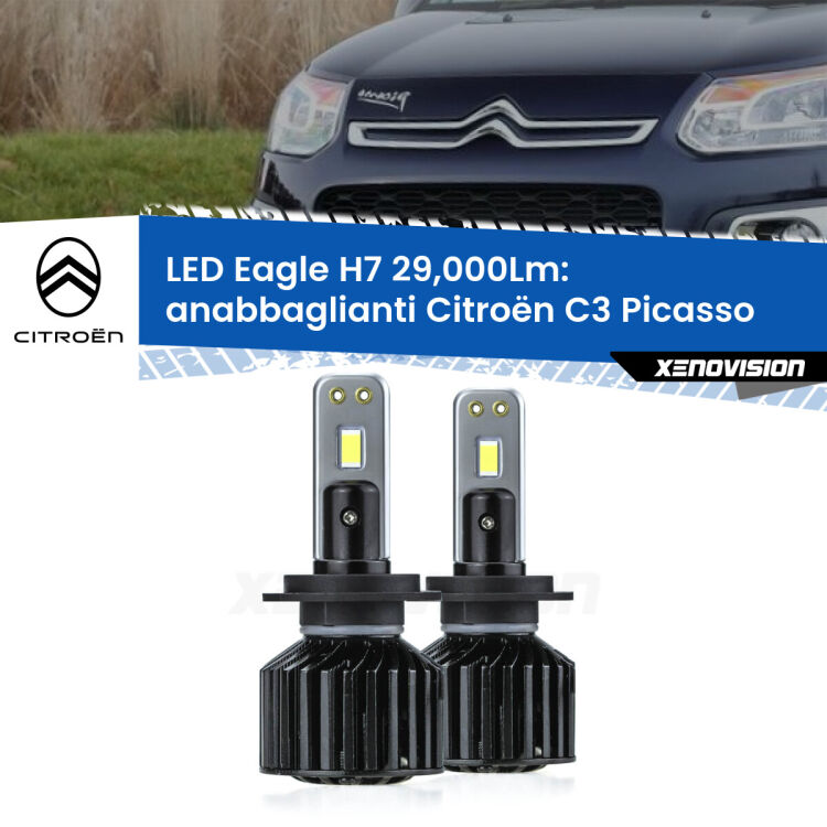 Anabbaglianti LED H7 29,000Lm per Citroën C3 Picasso  2009 - 2016 <strong>Kit anabbaglianti LED specifico per Citroën C3 Picasso</strong>  2009 - 2016. Lampade <strong>H7</strong> Canbus da 29.000Lumen di luminosità modello Eagle Xenovision.