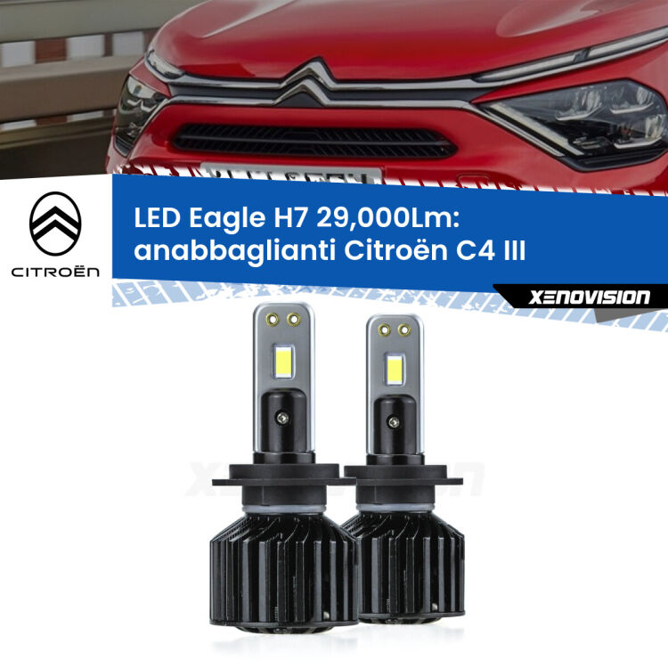 0 Anabbaglianti LED H7 29,000Lm per Citroën C4 III 2020 in poi <strong>Kit anabbaglianti LED specifico per Citroën C4</strong> III 2020 in poi. Lampade <strong>H7</strong> Canbus da 29.000Lumen di luminosità modello Eagle Xenovision.
