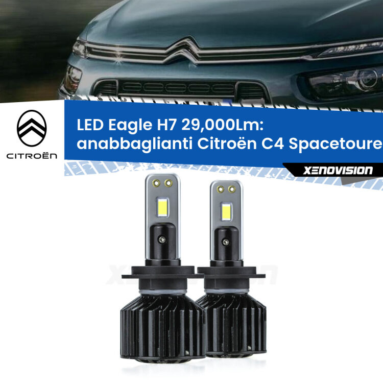 Anabbaglianti LED H7 29,000Lm per Citroën C4 Spacetourer  2018 in poi <strong>Kit anabbaglianti LED specifico per Citroën C4 Spacetourer</strong>  2018 in poi. Lampade <strong>H7</strong> Canbus da 29.000Lumen di luminosità modello Eagle Xenovision.