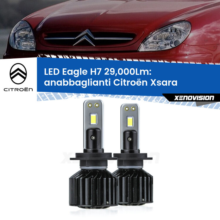 0 Anabbaglianti LED H7 29,000Lm per Citroën Xsara a parabola doppia <strong>Kit anabbaglianti LED specifico per Citroën Xsara</strong> a parabola doppia. Lampade <strong>H7</strong> Canbus da 29.000Lumen di luminosità modello Eagle Xenovision.