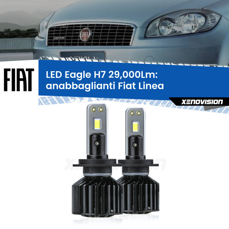 0 Anabbaglianti LED H7 29,000Lm per Fiat Linea 2007 - 2018 <strong>Kit anabbaglianti LED specifico per Fiat Linea</strong> 2007 - 2018. Lampade <strong>H7</strong> Canbus da 29.000Lumen di luminosità modello Eagle Xenovision.
