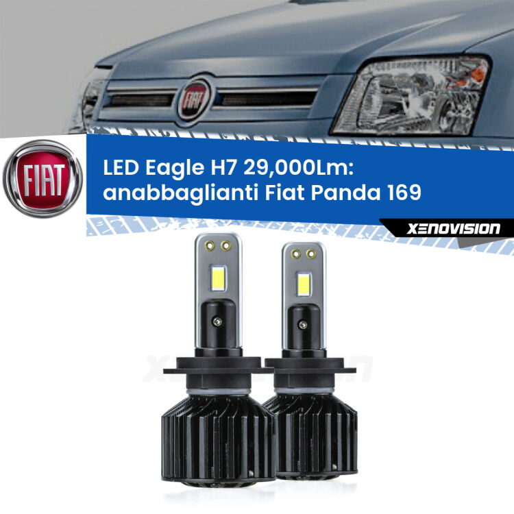 <strong>Kit anabbaglianti LED specifico per Fiat Panda</strong> 169 Cross. Lampade <strong>H7</strong> Canbus da 29.000Lumen di luminosità modello Eagle Xenovision.