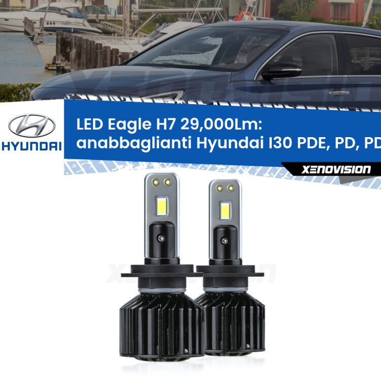 <strong>Kit anabbaglianti LED specifico per Hyundai I30</strong> PDE, PD, PDEN 2016 in poi. Lampade <strong>H7</strong> Canbus da 29.000Lumen di luminosità modello Eagle Xenovision.