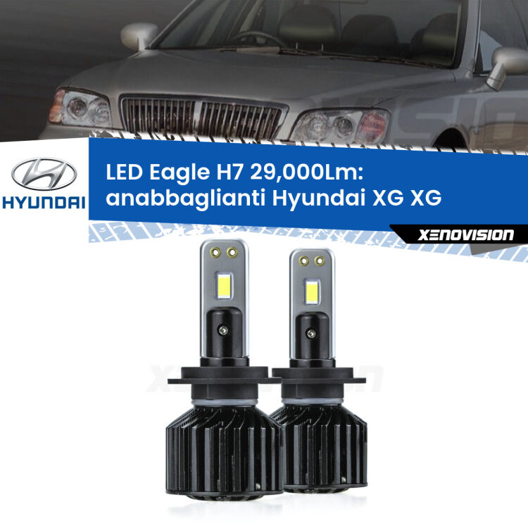 <strong>Kit anabbaglianti LED specifico per Hyundai XG</strong> XG 1998 - 2005. Lampade <strong>H7</strong> Canbus da 29.000Lumen di luminosità modello Eagle Xenovision.