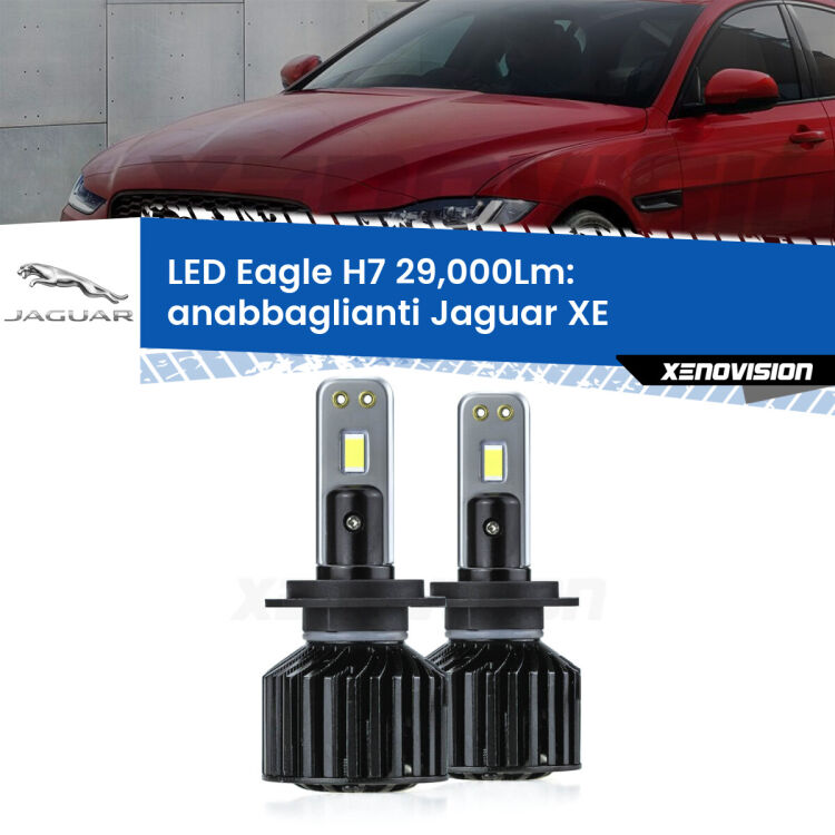 <strong>Kit anabbaglianti LED specifico per Jaguar XE</strong>  2015 in poi. Lampade <strong>H7</strong> Canbus da 29.000Lumen di luminosità modello Eagle Xenovision.
