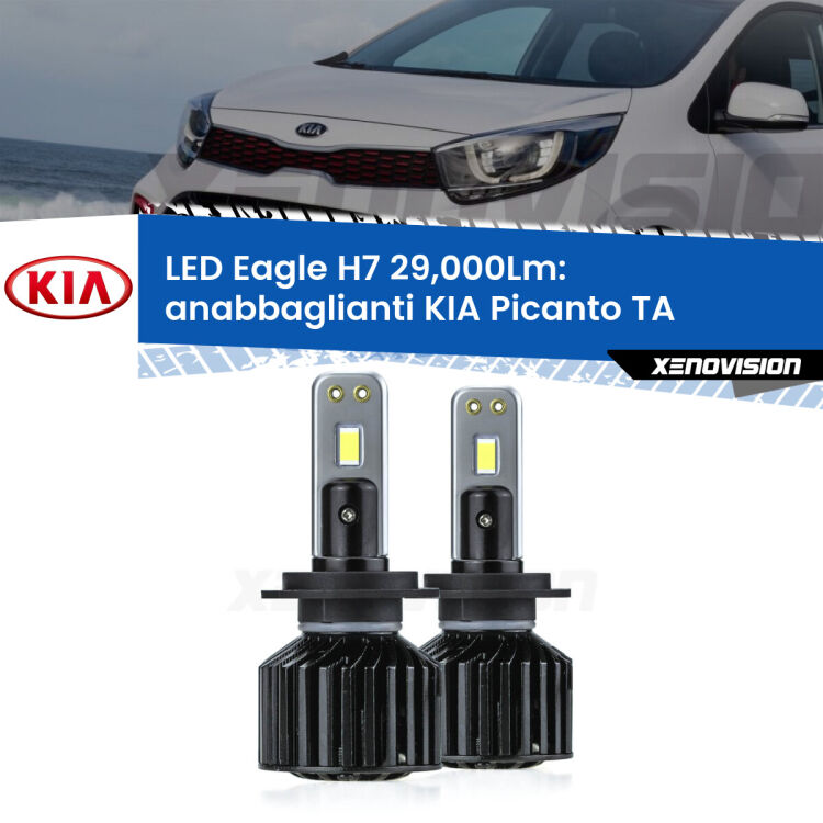 <strong>Kit anabbaglianti LED specifico per KIA Picanto</strong> TA con fari lenticolari. Lampade <strong>H7</strong> Canbus da 29.000Lumen di luminosità modello Eagle Xenovision.