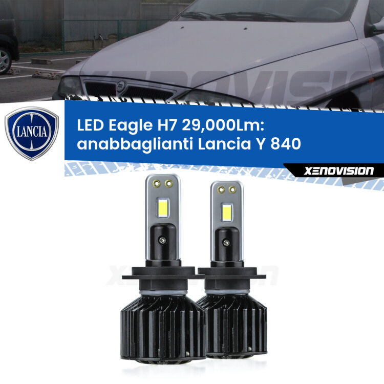 <strong>Kit anabbaglianti LED specifico per Lancia Y</strong> 840 1995 - 2003. Lampade <strong>H7</strong> Canbus da 29.000Lumen di luminosità modello Eagle Xenovision.