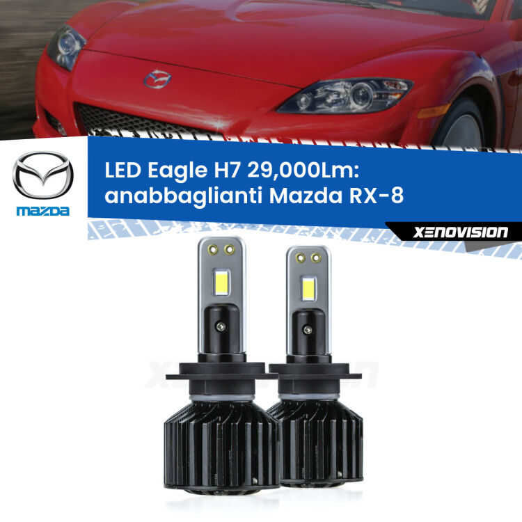 <strong>Kit anabbaglianti LED specifico per Mazda RX-8</strong>  2003 - 2012. Lampade <strong>H7</strong> Canbus da 29.000Lumen di luminosità modello Eagle Xenovision.