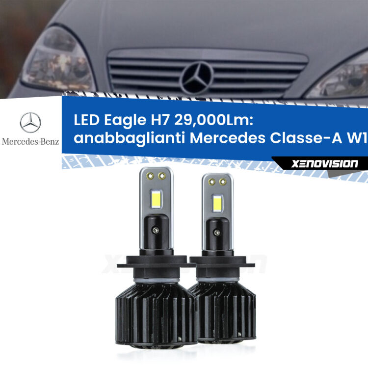 0 Anabbaglianti LED H7 29,000Lm per Mercedes Classe-A W168 1997 - 2004 <strong>Kit anabbaglianti LED specifico per Mercedes Classe-A</strong> W168 1997 - 2004. Lampade <strong>H7</strong> Canbus da 29.000Lumen di luminosità modello Eagle Xenovision.