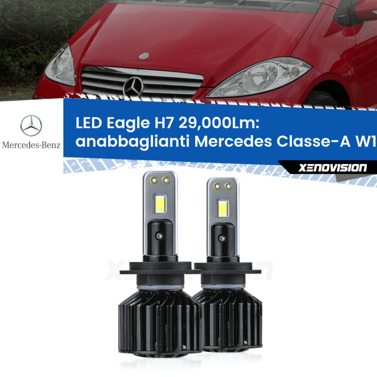 Anabbaglianti LED H7 29,000Lm per Mercedes Classe-A W169 con fari a parabola <strong>Kit anabbaglianti LED specifico per Mercedes Classe-A</strong> W169 con fari a parabola. Lampade <strong>H7</strong> Canbus da 29.000Lumen di luminosità modello Eagle Xenovision.