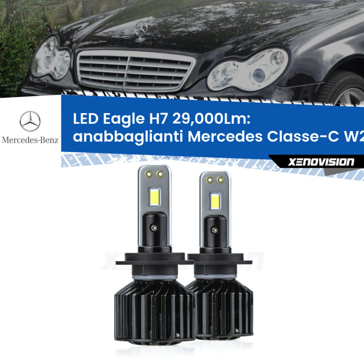 Anabbaglianti LED H7 29,000Lm per Mercedes Classe-C W203 2000 - 2007 <strong>Kit anabbaglianti LED specifico per Mercedes Classe-C</strong> W203 2000 - 2007. Lampade <strong>H7</strong> Canbus da 29.000Lumen di luminosità modello Eagle Xenovision.