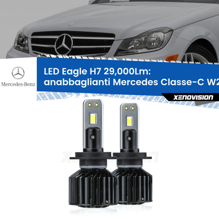 <strong>Kit anabbaglianti LED specifico per Mercedes Classe-C</strong> W204 Restyling. Lampade <strong>H7</strong> Canbus da 29.000Lumen di luminosità modello Eagle Xenovision.