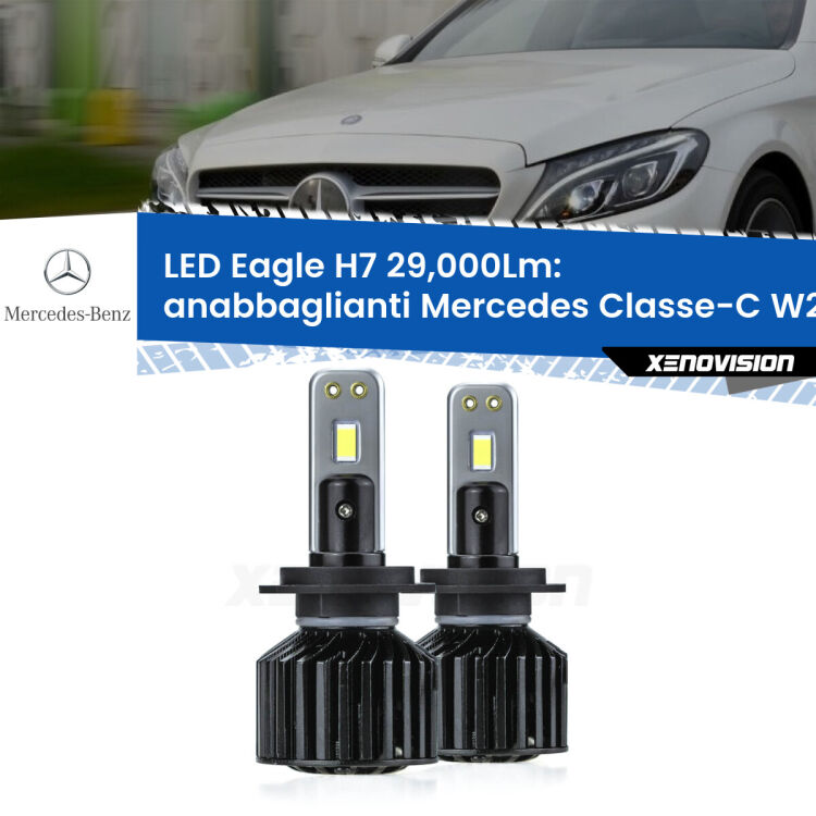 <strong>Kit anabbaglianti LED specifico per Mercedes Classe-C</strong> W205 2013 - 2018. Lampade <strong>H7</strong> Canbus da 29.000Lumen di luminosità modello Eagle Xenovision.