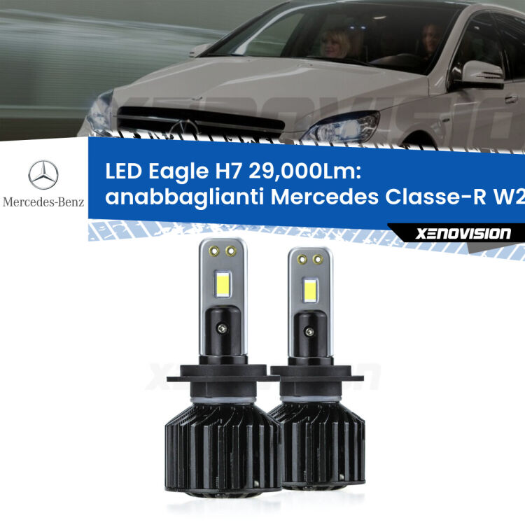<strong>Kit anabbaglianti LED specifico per Mercedes Classe-R</strong> W251, V251 2006 - 2014. Lampade <strong>H7</strong> Canbus da 29.000Lumen di luminosità modello Eagle Xenovision.