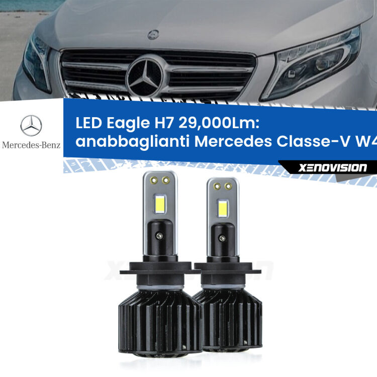 <strong>Kit anabbaglianti LED specifico per Mercedes Classe-V</strong> W447 2014 in poi. Lampade <strong>H7</strong> Canbus da 29.000Lumen di luminosità modello Eagle Xenovision.