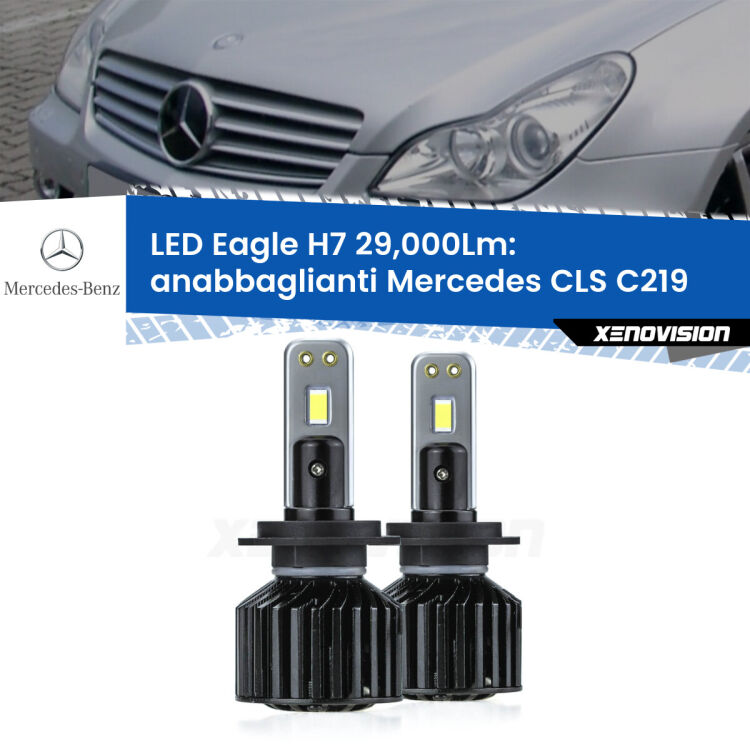 Anabbaglianti LED H7 29,000Lm per Mercedes CLS C219 2004 - 2010 <strong>Kit anabbaglianti LED specifico per Mercedes CLS</strong> C219 2004 - 2010. Lampade <strong>H7</strong> Canbus da 29.000Lumen di luminosità modello Eagle Xenovision.