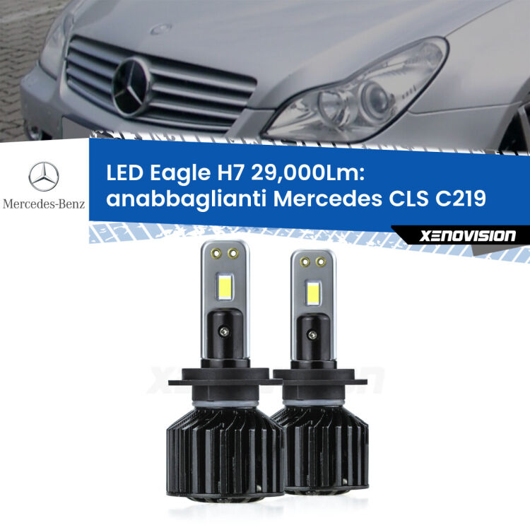 <strong>Kit anabbaglianti LED specifico per Mercedes CLS</strong> C219 2004 - 2010. Lampade <strong>H7</strong> Canbus da 29.000Lumen di luminosità modello Eagle Xenovision.