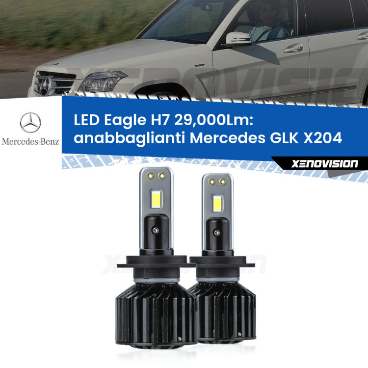 Anabbaglianti LED H7 29,000Lm per Mercedes GLK X204 2008 - 2015 <strong>Kit anabbaglianti LED specifico per Mercedes GLK</strong> X204 2008 - 2015. Lampade <strong>H7</strong> Canbus da 29.000Lumen di luminosità modello Eagle Xenovision.