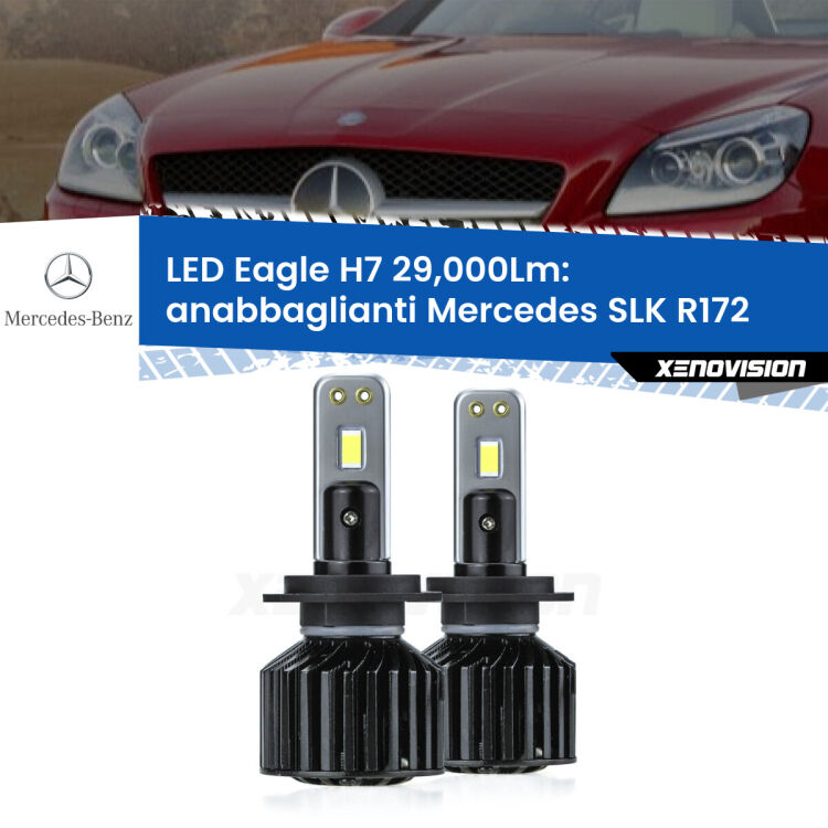 Anabbaglianti LED H7 29,000Lm per Mercedes SLK R172 2011 in poi <strong>Kit anabbaglianti LED specifico per Mercedes SLK</strong> R172 2011 in poi. Lampade <strong>H7</strong> Canbus da 29.000Lumen di luminosità modello Eagle Xenovision.
