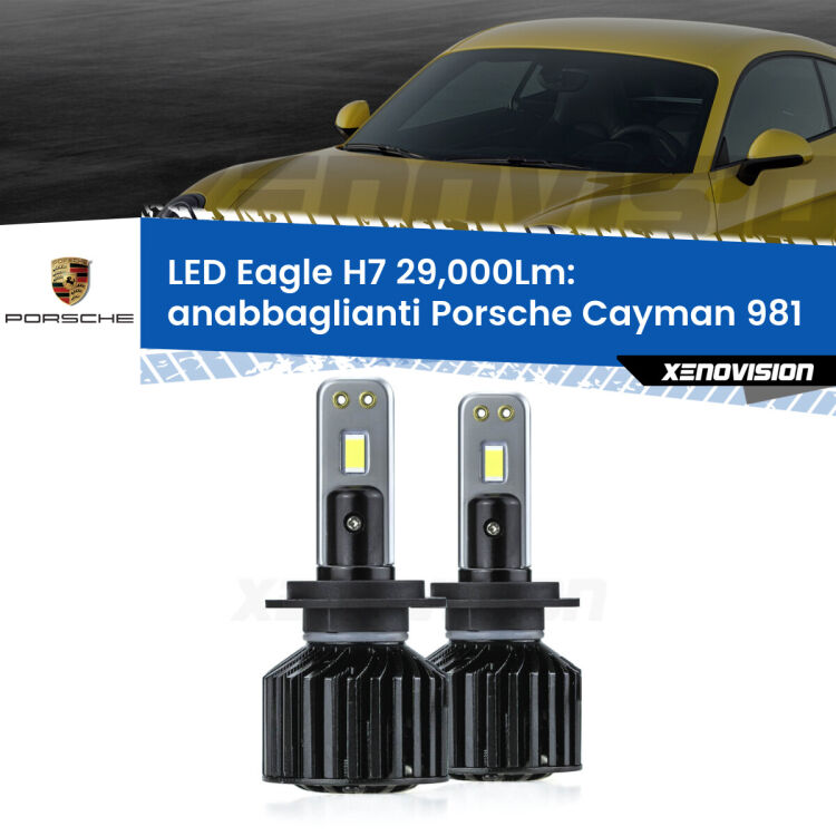 <strong>Kit anabbaglianti LED specifico per Porsche Cayman</strong> 981 2013 in poi. Lampade <strong>H7</strong> Canbus da 29.000Lumen di luminosità modello Eagle Xenovision.