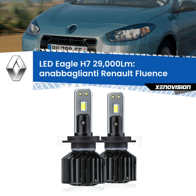 <strong>Kit anabbaglianti LED specifico per Renault Fluence</strong>  2010 - 2015. Lampade <strong>H7</strong> Canbus da 29.000Lumen di luminosità modello Eagle Xenovision.