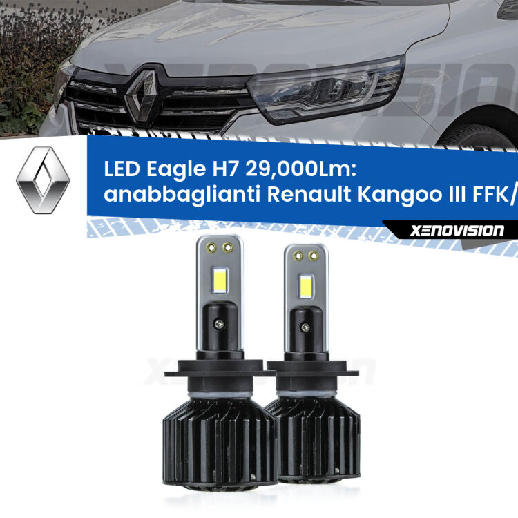 <strong>Kit anabbaglianti LED specifico per Renault Kangoo III</strong> FFK/KFK 2021 in poi. Lampade <strong>H7</strong> Canbus da 29.000Lumen di luminosità modello Eagle Xenovision.