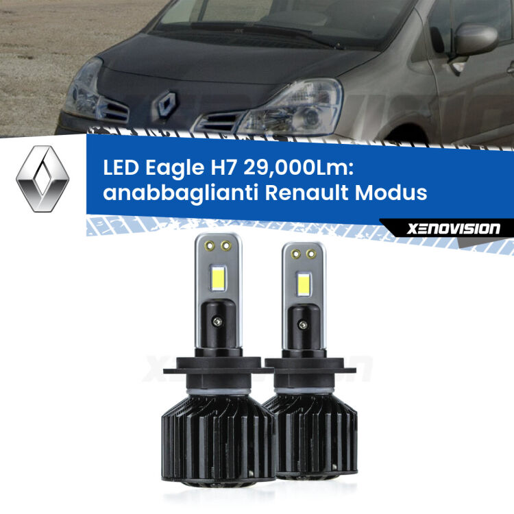 <strong>Kit anabbaglianti LED specifico per Renault Modus</strong>  2004 - 2012. Lampade <strong>H7</strong> Canbus da 29.000Lumen di luminosità modello Eagle Xenovision.