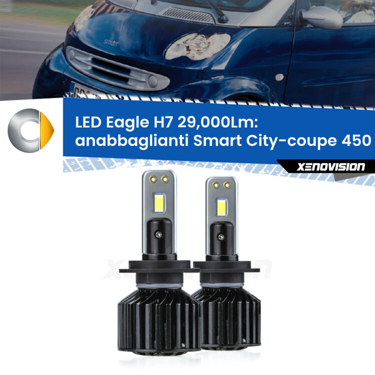 <strong>Kit anabbaglianti LED specifico per Smart City-coupe</strong> 450 restyling. Lampade <strong>H7</strong> Canbus da 29.000Lumen di luminosità modello Eagle Xenovision.