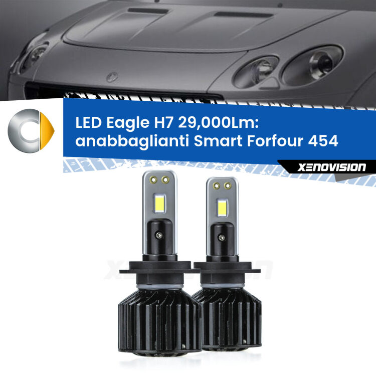 <strong>Kit anabbaglianti LED specifico per Smart Forfour</strong> 454 2004 - 2006. Lampade <strong>H7</strong> Canbus da 29.000Lumen di luminosità modello Eagle Xenovision.