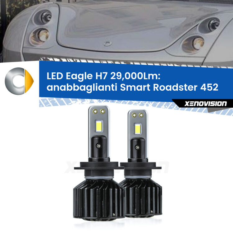 <strong>Kit anabbaglianti LED specifico per Smart Roadster</strong> 452 2003 - 2005. Lampade <strong>H7</strong> Canbus da 29.000Lumen di luminosità modello Eagle Xenovision.