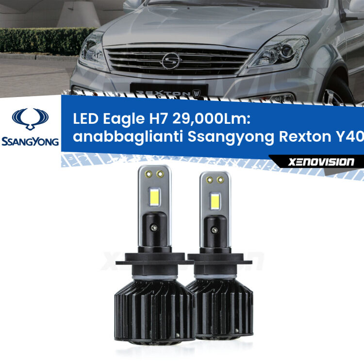 <strong>Kit anabbaglianti LED specifico per Ssangyong Rexton</strong> Y400 2017 in poi. Lampade <strong>H7</strong> Canbus da 29.000Lumen di luminosità modello Eagle Xenovision.
