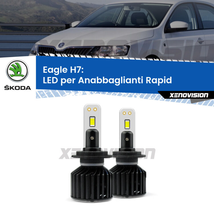 <strong>Kit anabbaglianti LED specifico per Skoda Rapid</strong> NH3 2012 - 2021. Lampade <strong>H7</strong> Canbus da 29.000Lumen di luminosità modello Eagle Xenovision.