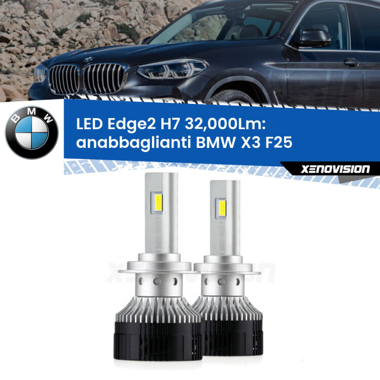 <p><strong>Kit anabbaglianti LED H7 per BMW X3</strong> F25 2010 - 2016. </strong>Design unico a bandiera: potenza smisurata senza coni d'ombra. Super canbus. Qualità Massima.</p>