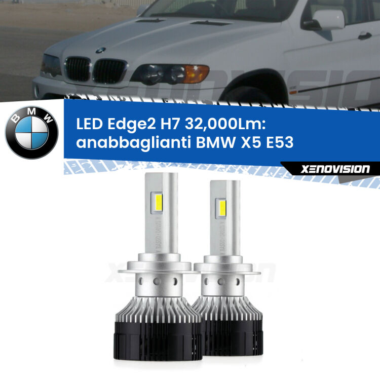 <p><strong>Kit anabbaglianti LED H7 per BMW X5</strong> E53 1999 - 2003. </strong>Design unico a bandiera: potenza smisurata senza coni d'ombra. Super canbus. Qualità Massima.</p>
