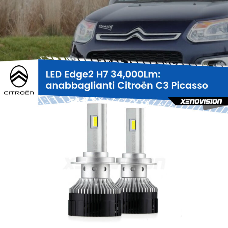 Anabbaglianti LED H7 34,000Lm per Citroën C3 Picasso 2009 - 2016 <strong>Kit anabbaglianti LED per Citroën C3 Picasso</strong> 2009 - 2016.</strong>.Coppia lampade <strong>H7</strong> modello Edge v3.0 di Xenovision.