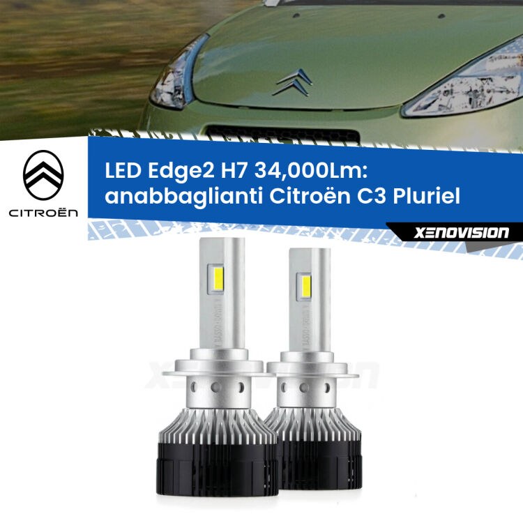 Anabbaglianti LED H7 34,000Lm per Citroën C3 Pluriel  2003 - 2010 <strong>Kit anabbaglianti LED per Citroën C3 Pluriel</strong>  2003 - 2010.</strong>.Coppia lampade <strong>H7</strong> modello Edge v3.0 di Xenovision.