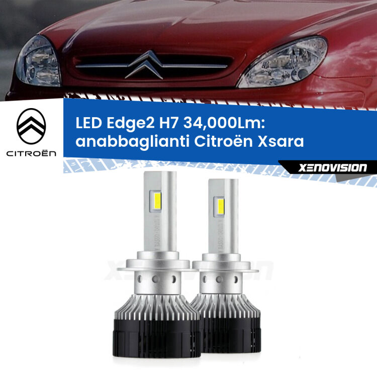 Anabbaglianti LED H7 34,000Lm per Citroën Xsara a parabola doppia <strong>Kit anabbaglianti LED per Citroën Xsara</strong> a parabola doppia.</strong>.Coppia lampade <strong>H7</strong> modello Edge v3.0 di Xenovision.