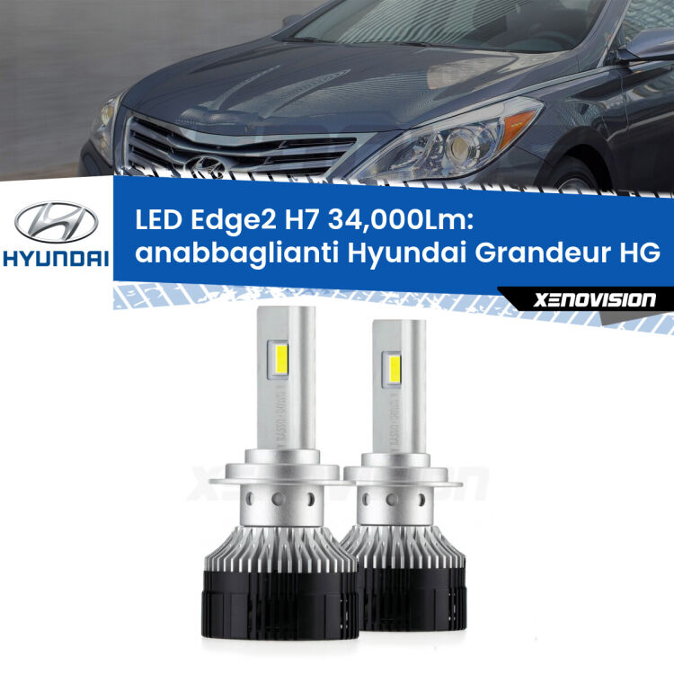 Anabbaglianti LED H7 34,000Lm per Hyundai Grandeur HG 2011 - 2016 <strong>Kit anabbaglianti LED per Hyundai Grandeur</strong> HG 2011 - 2016.</strong>.Coppia lampade <strong>H7</strong> modello Edge v3.0 di Xenovision.