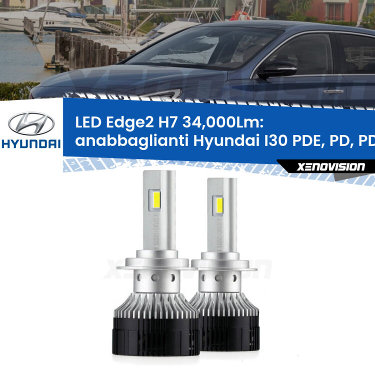 Anabbaglianti LED H7 34,000Lm per Hyundai I30 PDE, PD, PDEN 2016 in poi <strong>Kit anabbaglianti LED per Hyundai I30</strong> PDE, PD, PDEN 2016 in poi.</strong>.Coppia lampade <strong>H7</strong> modello Edge v3.0 di Xenovision.