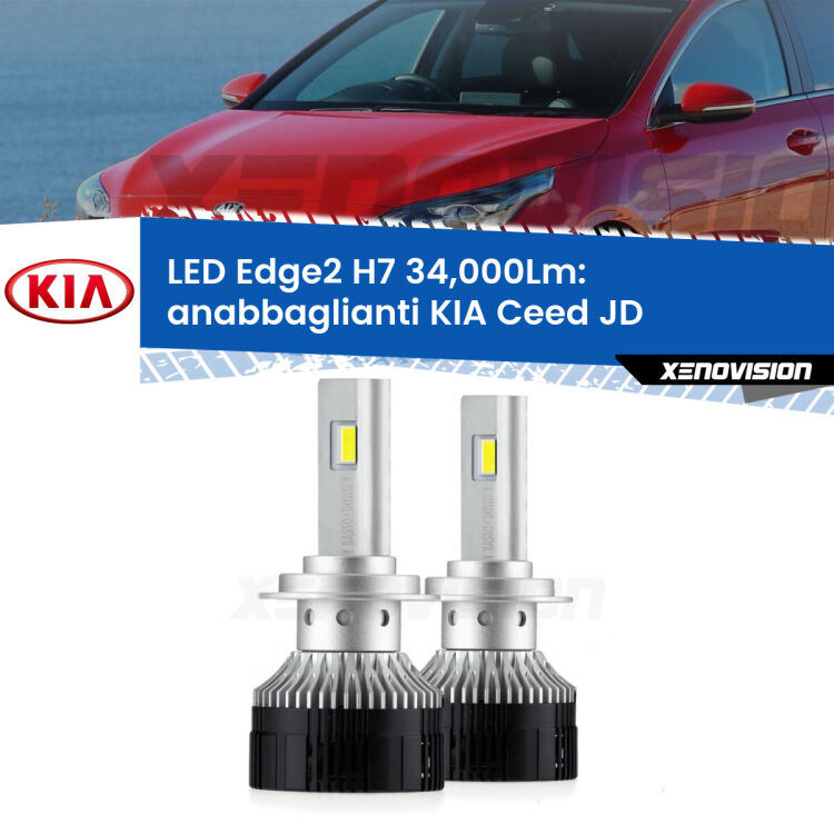 Anabbaglianti LED H7 34,000Lm per KIA Ceed JD 2012 - 2017 <strong>Kit anabbaglianti LED per KIA Ceed</strong> JD 2012 - 2017.</strong>.Coppia lampade <strong>H7</strong> modello Edge v3.0 di Xenovision.