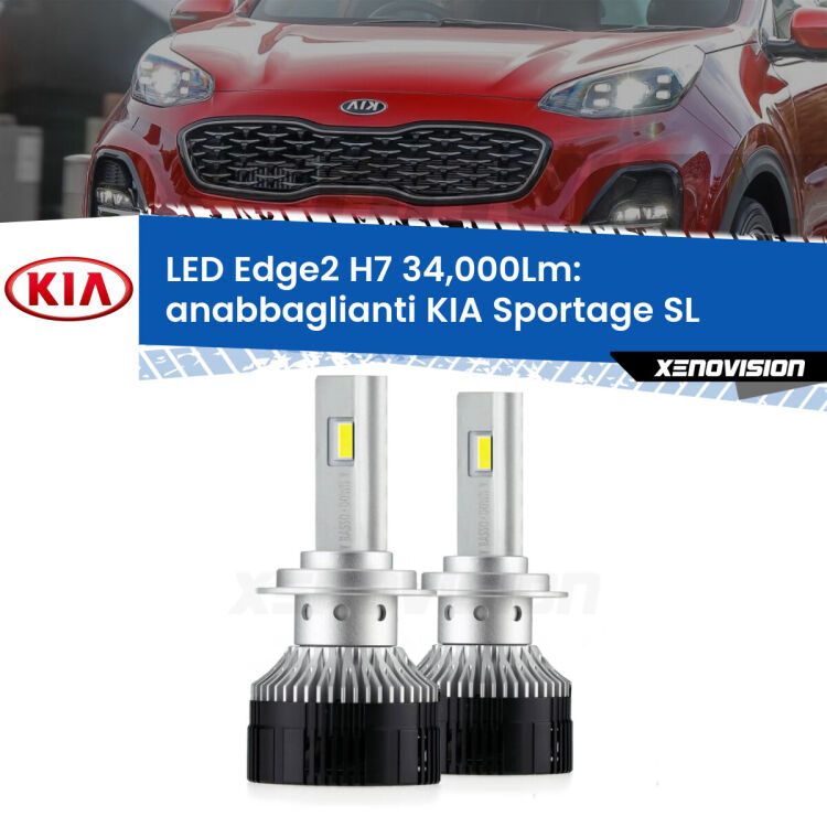 Anabbaglianti LED H7 34,000Lm per KIA Sportage SL 2010 - 2014 <strong>Kit anabbaglianti LED per KIA Sportage</strong> SL 2010 - 2014.</strong>.Coppia lampade <strong>H7</strong> modello Edge v3.0 di Xenovision.
