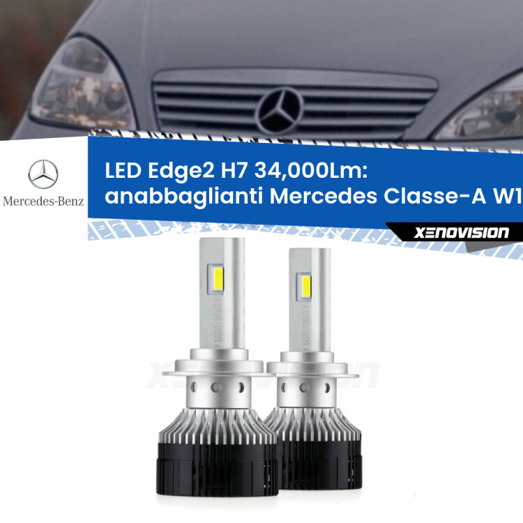 Anabbaglianti LED H7 34,000Lm per Mercedes Classe-A W168 1997 - 2004 <strong>Kit anabbaglianti LED per Mercedes Classe-A</strong> W168 1997 - 2004.</strong>.Coppia lampade <strong>H7</strong> modello Edge v3.0 di Xenovision.